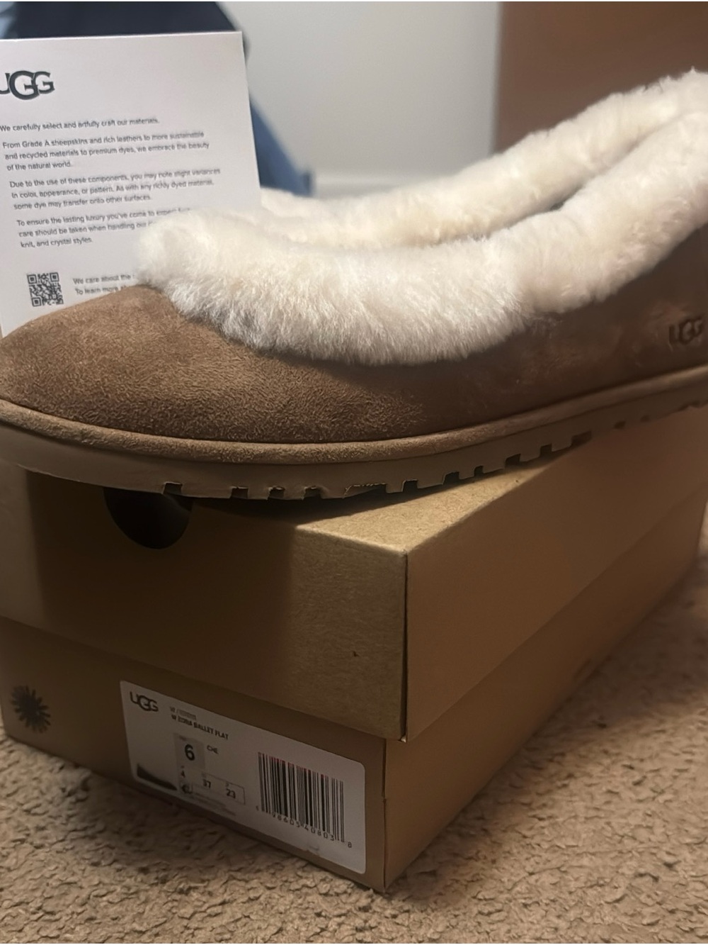 UGG Chestnut Suede Slip-On with Cream Shearling Trim